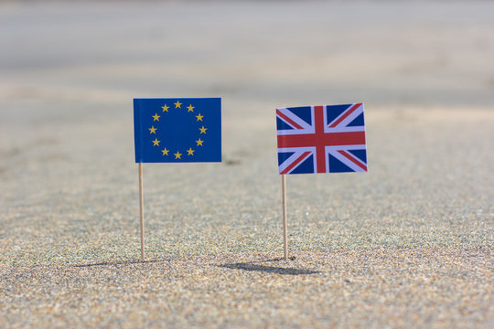 Flags of United Kingdom and European Union representing Brexit c