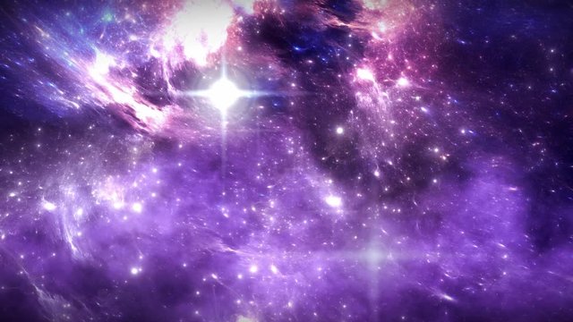 Space travel. Space animation background with purple nebula, many stars for different projects