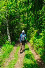 Fototapeta na wymiar hiker with backpack traveling in Norway