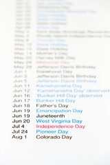 Naklejka premium American independence day and other public holidays on 2017 calendar with shallow depth of field