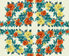 Seamless pattern of flowers and leaves.