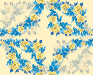 Seamless pattern of flowers and leaves.