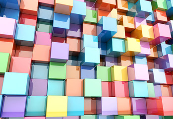 Abstract background of multi-colored cubes, 3D illustration