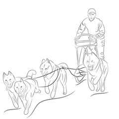 Hand drawn illustration of dogs pulling a sled - 115736367