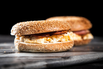 Bagel with bacon and egg