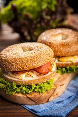Bagel with bacon and egg