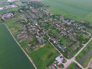 Top view of the town village Elitnyy. Streets and homes.