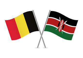 Belgian and Kenyan flags. Vector illustration.