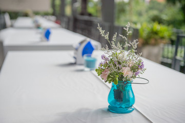 blue Flowerpot with flower in wedding ceremony