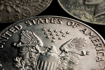 US silver dollars closeup macro shot