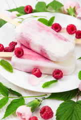 Yogurt popsicles with fresh raspberry