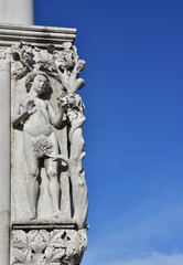 San Giacomo di Rialto ancient medieval clock and bell tower, in the market square, the oldest church in Venice
