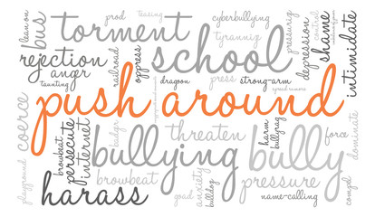 Push Around word cloud on a white background. 