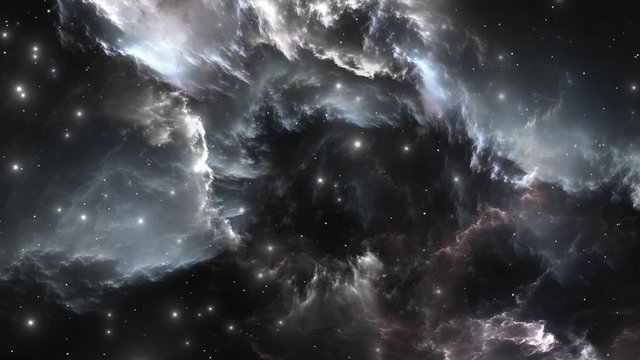 Space Flight Through Nebula. White Dwarf in Nebula