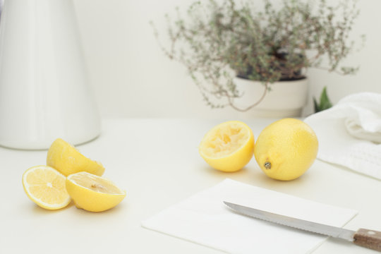 Different pieces of fresh organic lemon 