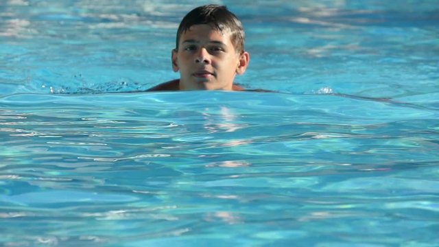 boy swiming in the pool, Slow Motion