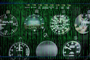 The code matrix and helicopter dashboard - obrazy, fototapety, plakaty