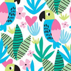 seamless tropical colorful parrot pattern vector illustration