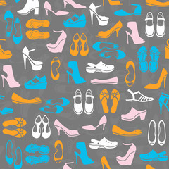 Fototapeta na wymiar pattern with multicolor different kinds of shoes