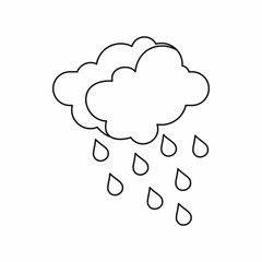 Clouds and water drops icon in outline style isolated vector illustration