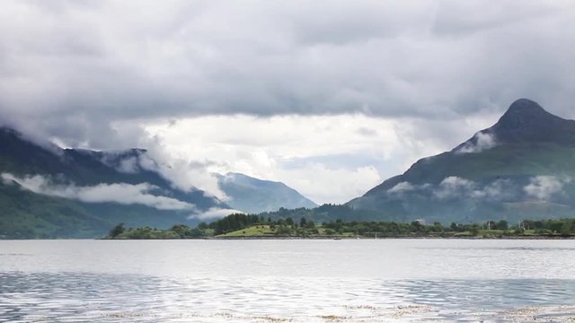 Loch Leven.  A timelapse recording of the view across Loch Leven to the Pap of Glencoe in the Scottish highlands.  Loch Leven is a sea loch on the west coast of Scotland.
