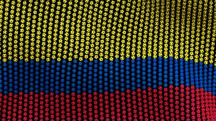 Flag of Colombia, consisting of many balls fluttering in the wind, on a black background. 3D illustration.