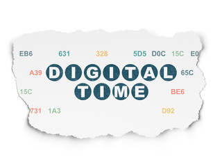 Obraz premium Timeline concept: Digital Time on Torn Paper background