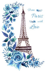 Fototapeta na wymiar Paris watercolor illustration