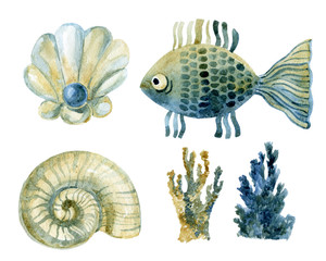 Fototapeta premium Watercolor marine set