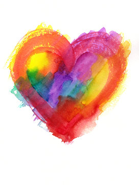 Multicolor grunge heart watercolor painting