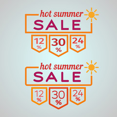Banner Frame summer discounts. Summer sale banner template. The sun and the text in the box. Vector Graphics. The Flat pattern of summer discounts.