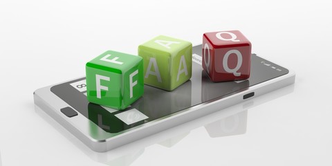Frequently asked questions on a smart phone. 3d illustration