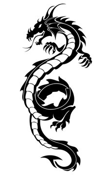 Black tribal dragon tattoo vector illustration