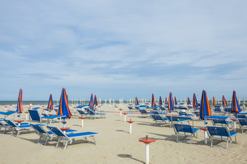 No people beach panorama full of deckchairs