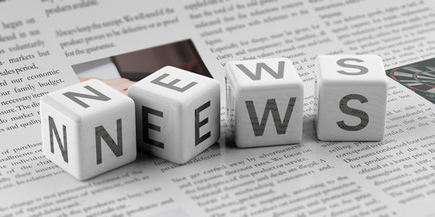 News written with cubes on a newspaper. 3d illustration