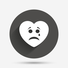 Sad heart face with tear icon. Crying symbol.