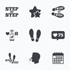 Step icons. Footprint shoes symbols.