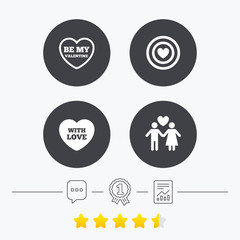 Valentine day love icons. Target aim with heart.