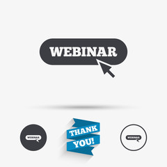 Webinar with cursor pointer sign icon. Web study