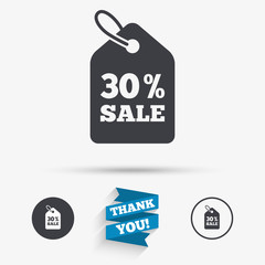 30 percent sale price tag sign icon.