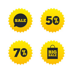 Sale speech bubble icon. Big sale shopping bag.