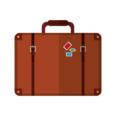 flat design suitcase with handle and stickers icon vector illustration