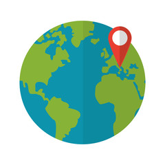 flat design earth globe with gps pin icon vector illustration