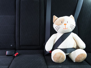 Stuffed toy with seat belt fastened