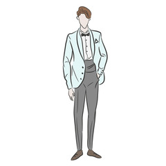 Vector illustration of boy dressed in white suit