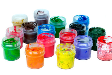 colorful gouache in jars