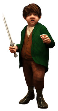 Halfling with sword 3D illustration