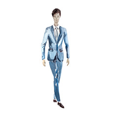 Watercolor hand drawing fashion sketch of stylish boy.