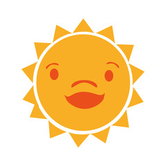 Yellow sun funny cartoon, isolated flat icon vector illustration graphic.