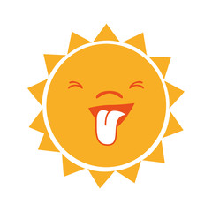 Yellow sun funny cartoon, isolated flat icon vector illustration graphic.